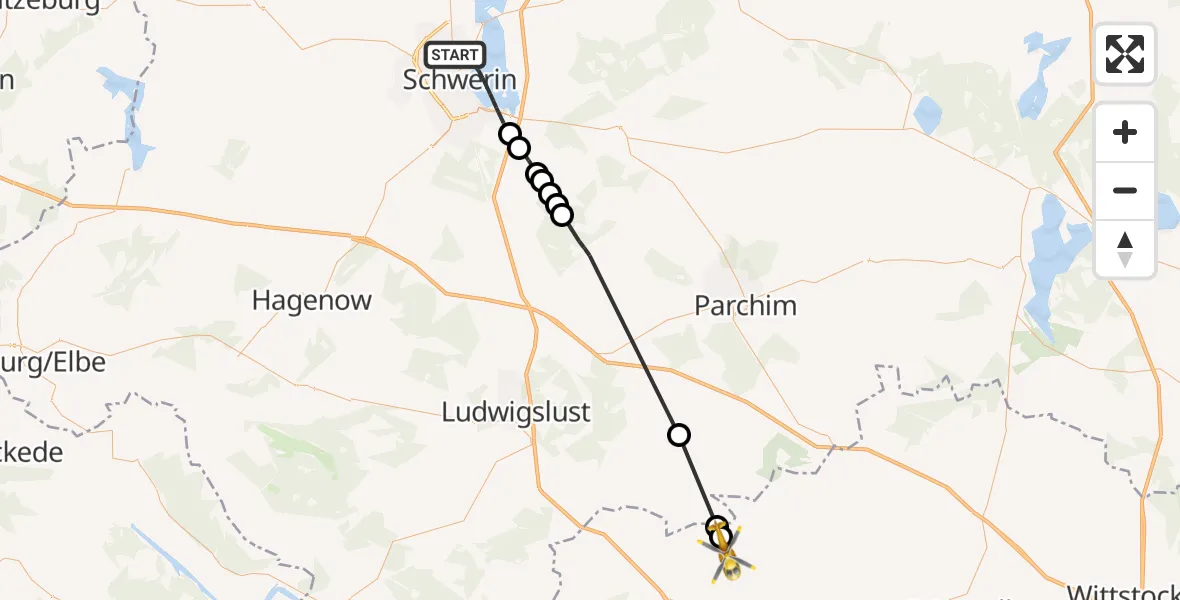 Flugroute Rettungshubschrauber Schwerin - Karstädt, 27 September 2026, 13:56