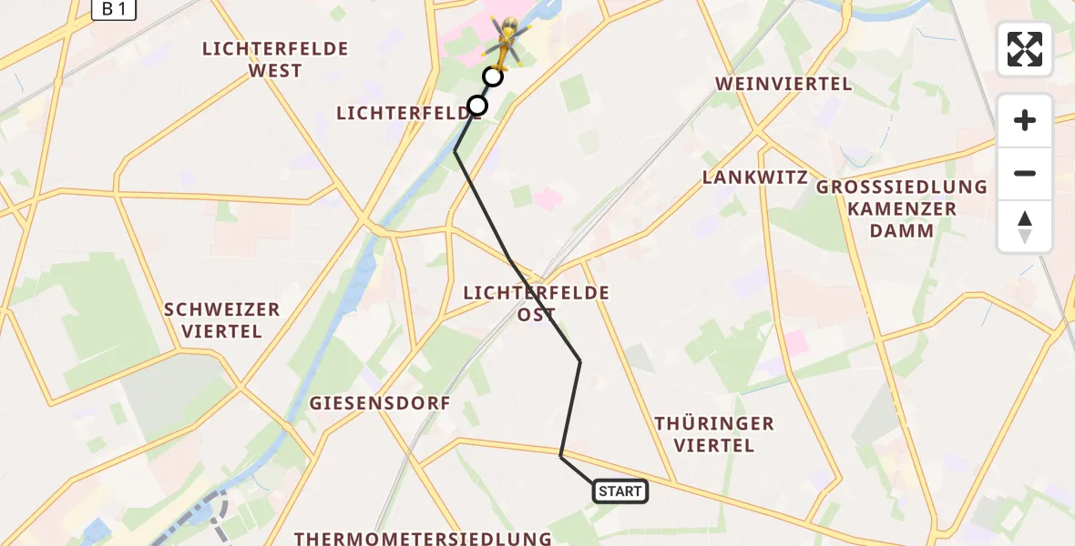 Flugroute Rettungshubschrauber Berlin - Charité Clinic Benjamin Franklin Campus, 27 September 2026, 13:57