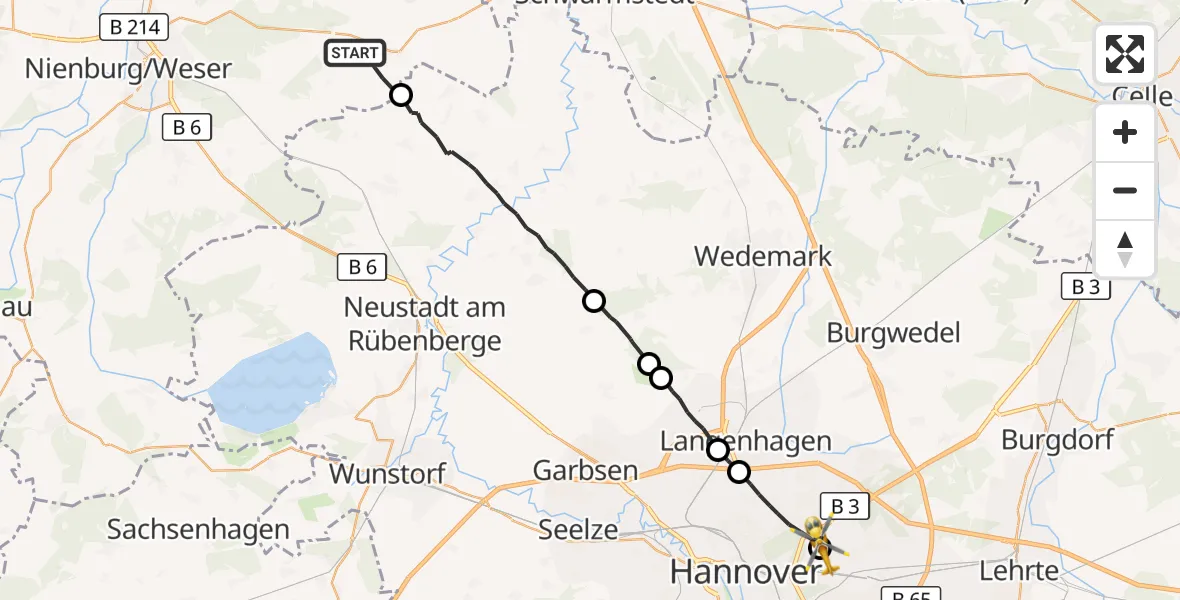Flugroute Rettungshubschrauber Steimbke - Hannover Luftrettung Hubschrauberlandeplatz (Christoph 4), 27 September 2026, 13:58