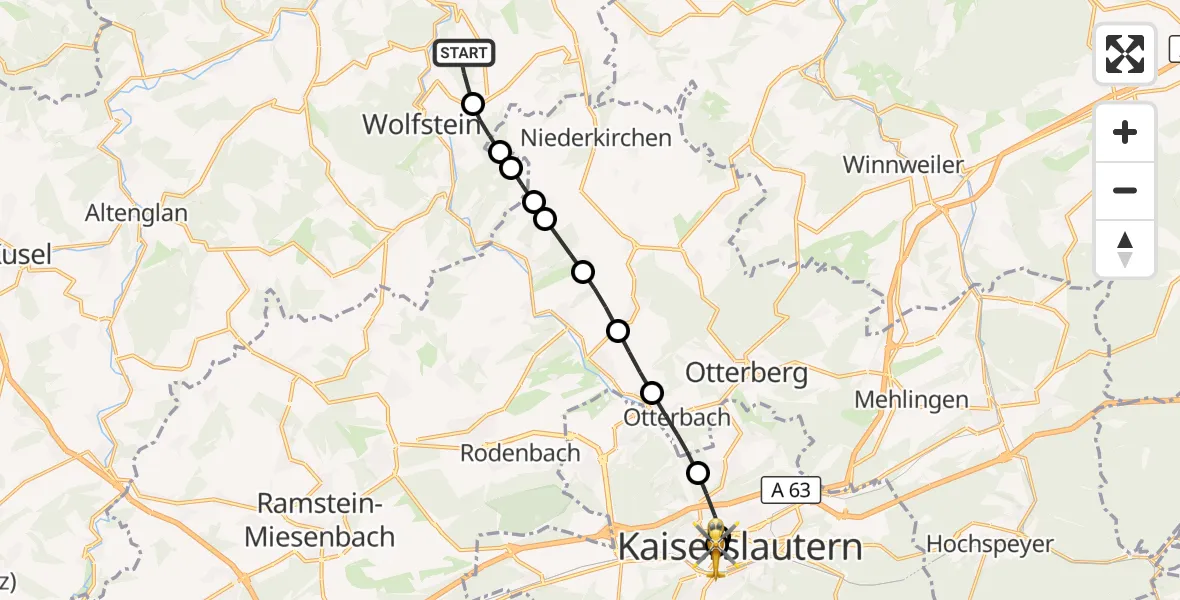 Flugroute Rettungshubschrauber Einöllen - Westpfalz Hospital Kaiserslautern, 27 September 2026, 14:02
