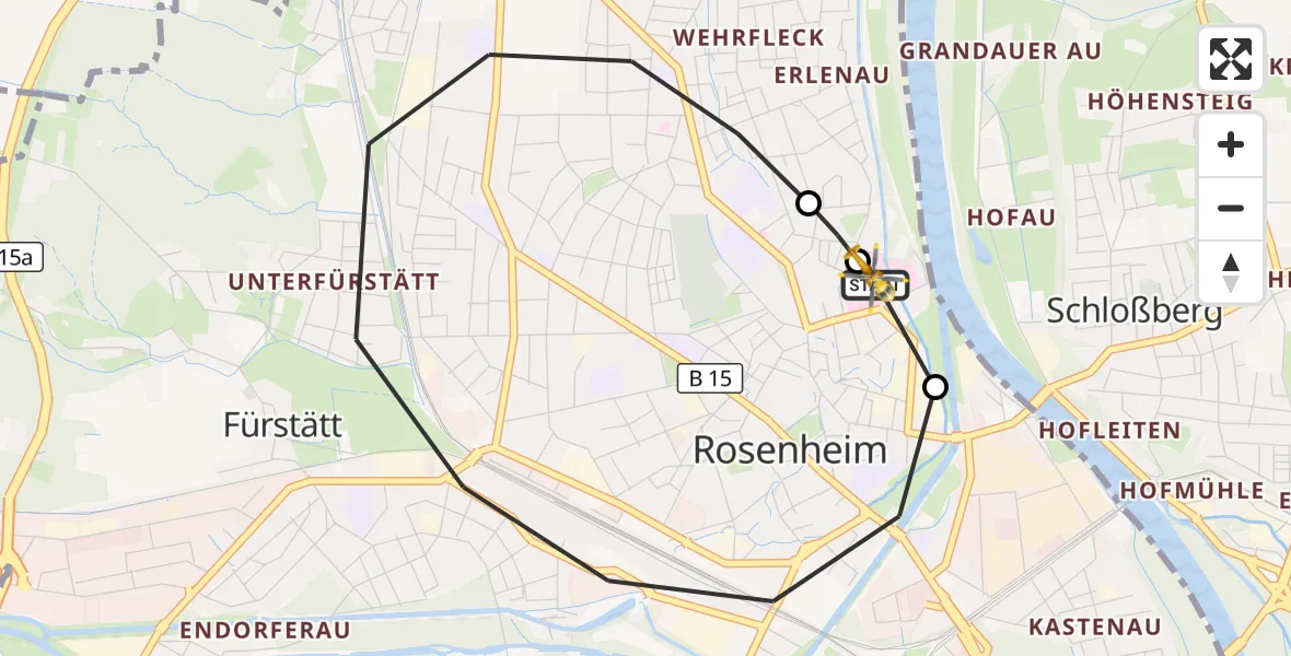 Flugroute Rettungshubschrauber RoMed Hospital Rosenheim - RoMed Hospital Rosenheim, 27 September 2026, 14:14