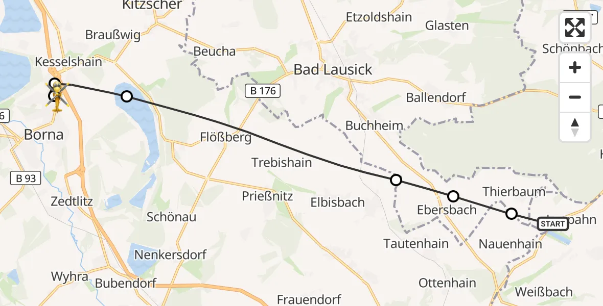 Flugroute Rettungshubschrauber Königsfeld - Sana Hospital Borna, 27 September 2026, 14:14