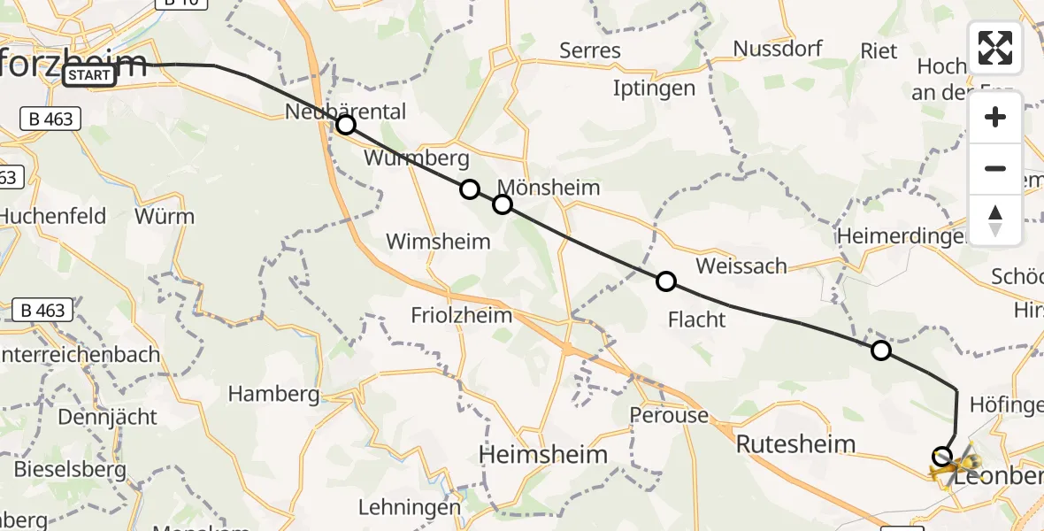 Flugroute Rettungshubschrauber Pforzheim - Leonberg Hospital, 27 September 2026, 14:18