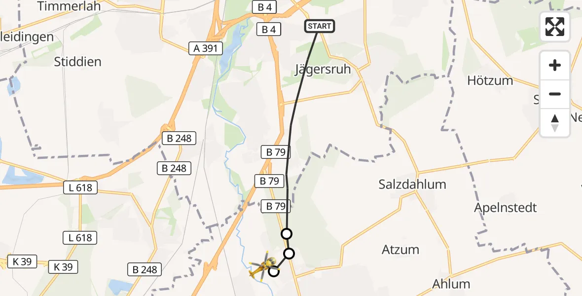 Flugroute Rettungshubschrauber Braunschweig - Wolfenbüttel, 27 September 2026, 14:18
