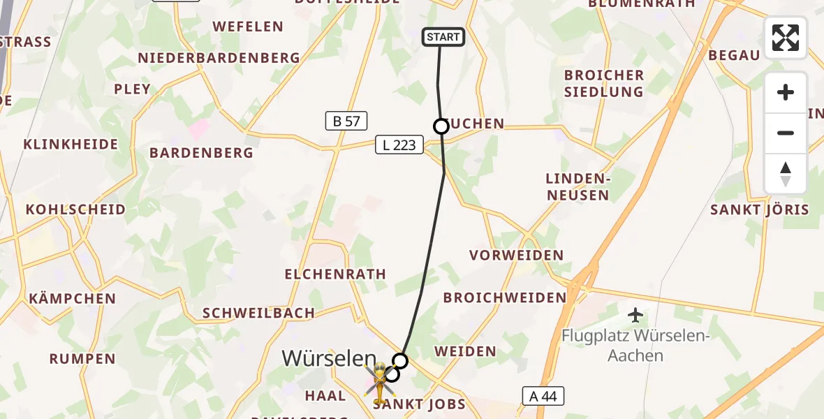 Flugroute Rettungshubschrauber Alsdorf - Rhein-Maas Hospital, 27 September 2026, 14:19