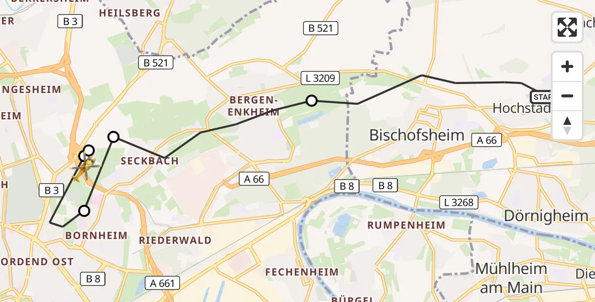 Flugroute Rettungshubschrauber Maintal - Frankfurt am Main Accident Hospital Ground Hubschrauberlandeplatz, 27 September 2026, 14:21