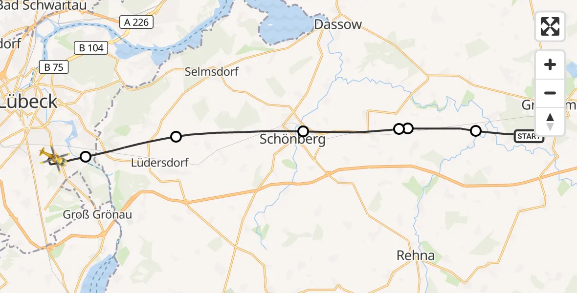 Flugroute Rettungshubschrauber Grevesmühlen - Lübeck, 27 September 2026, 14:21