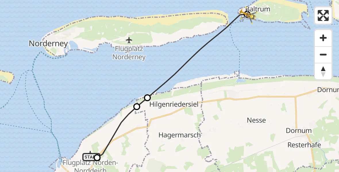Flugroute Ambulanzhubschrauber Norden-Norddeich Flughafen - Baltrum Flughafen, 27 September 2026, 14:24