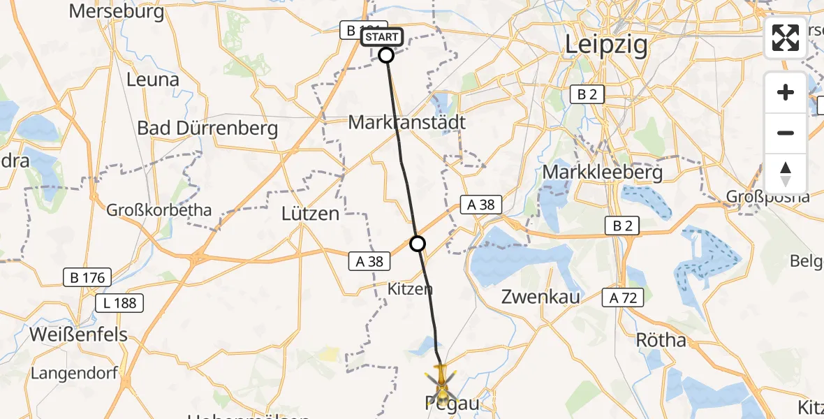 Flugroute Rettungshubschrauber Schkeuditz - Pegau, 27 September 2026, 14:26