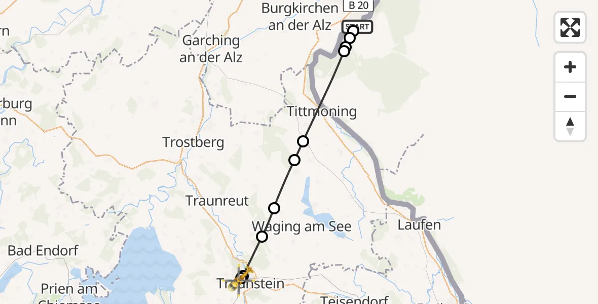 Flugroute Rettungshubschrauber Burghausen - Traunstein Hospital, 27 September 2026, 14:33