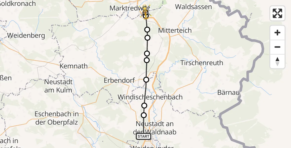 Flugroute Ambulanzhubschrauber Altenstadt a.d.Waldnaab - Marktredwitz, 27 September 2026, 14:36