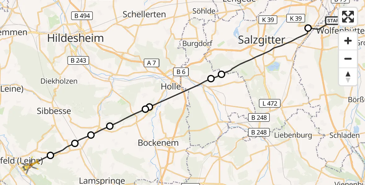 Flugroute Rettungshubschrauber Wolfenbüttel - Alfeld (Leine), 27 September 2026, 14:38