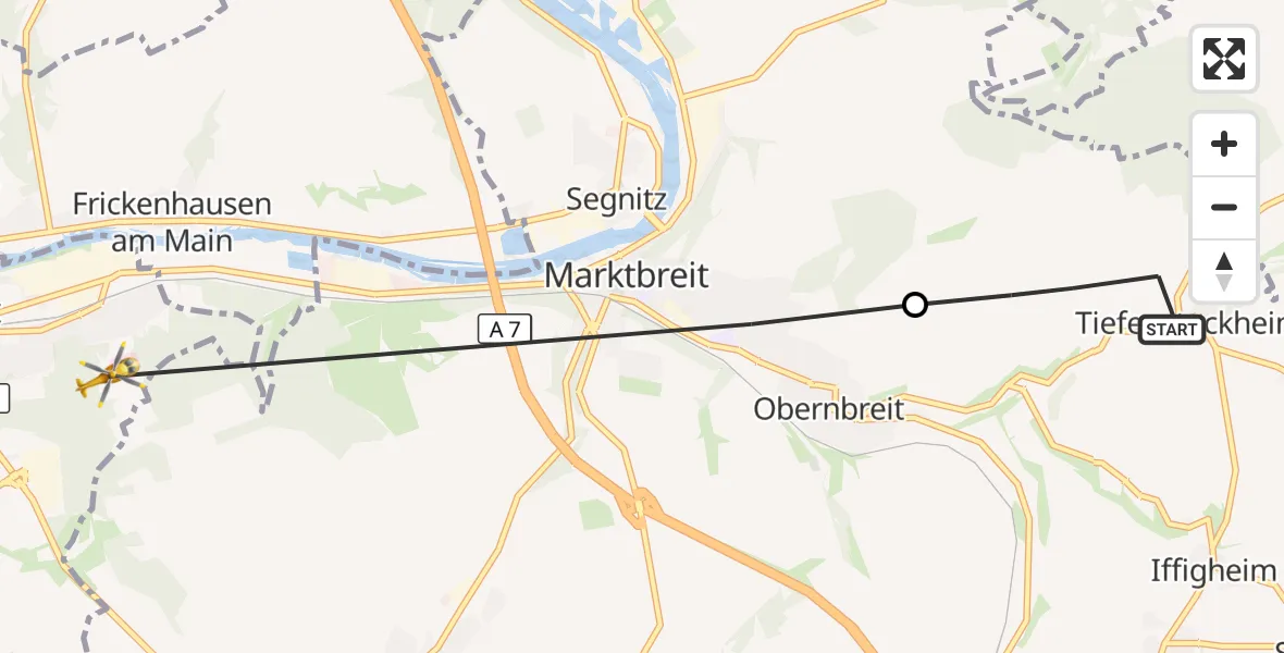 Flugroute Rettungshubschrauber Seinsheim - Ochsenfurt Hospital, 27 September 2026, 14:43