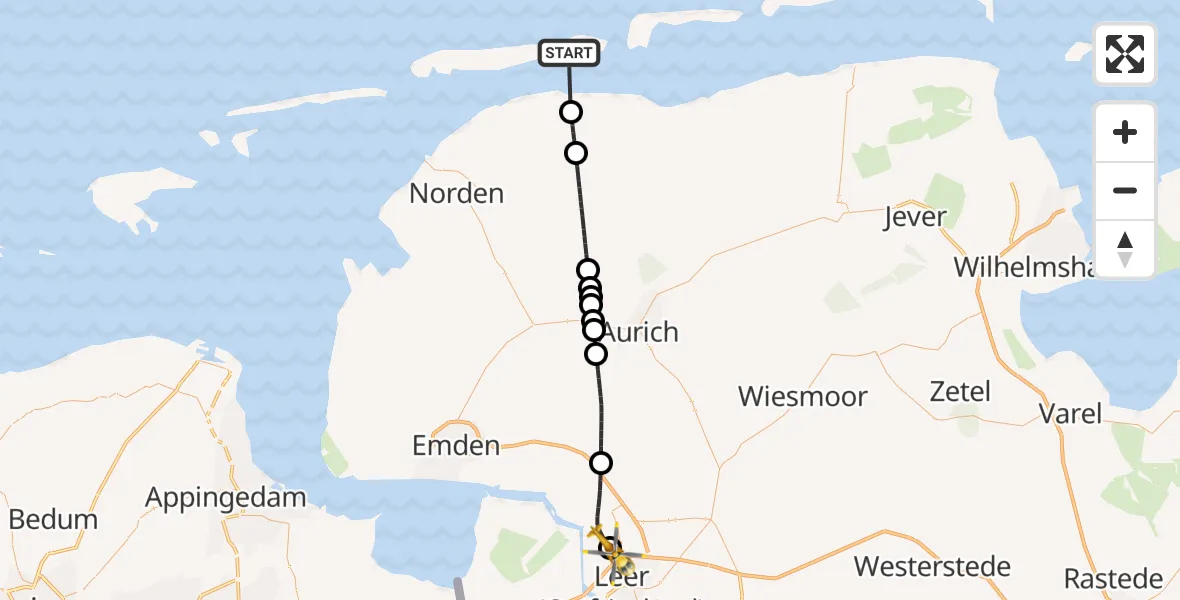 Flugroute Ambulanzhubschrauber Baltrum Flughafen - Flugplatz Leer-Papenburg, 27 September 2026, 14:44
