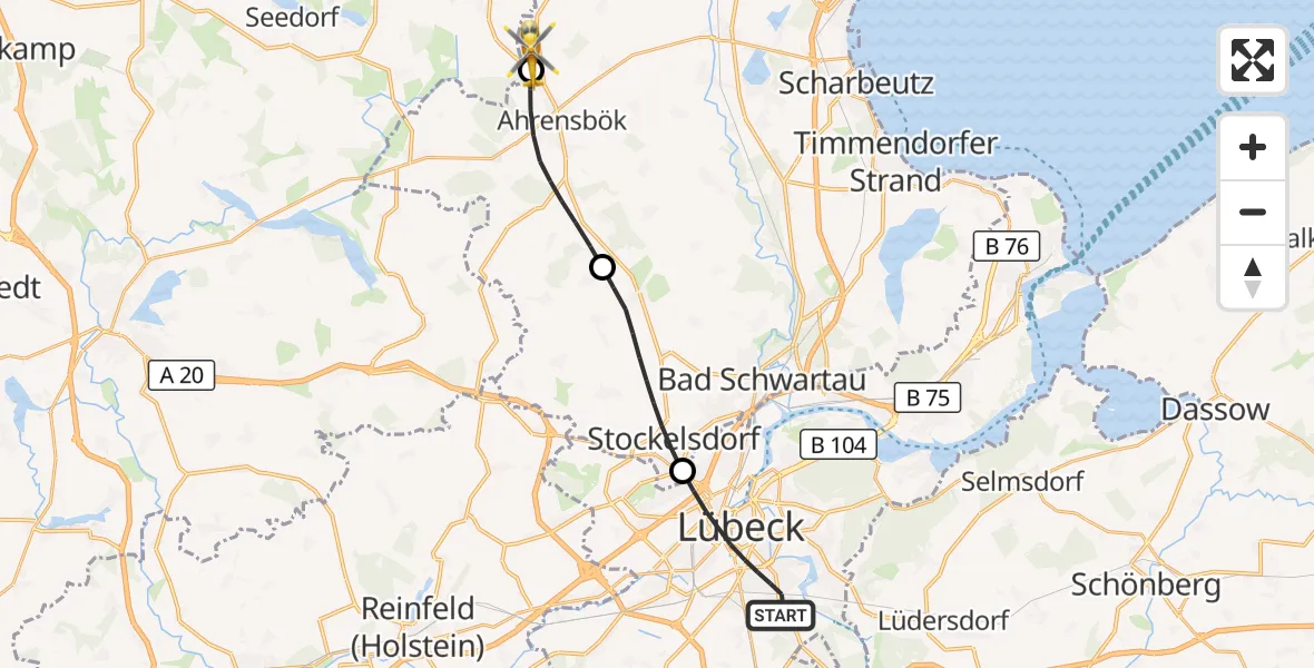 Flugroute Rettungshubschrauber Lübeck - Christoph 12 Luftrettungszentrum, 27 September 2026, 14:48