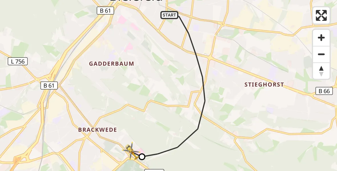 Flugroute Rettungshubschrauber Bielefeld - Luftrettungszentrum Bielefeld, 27 September 2026, 14:50