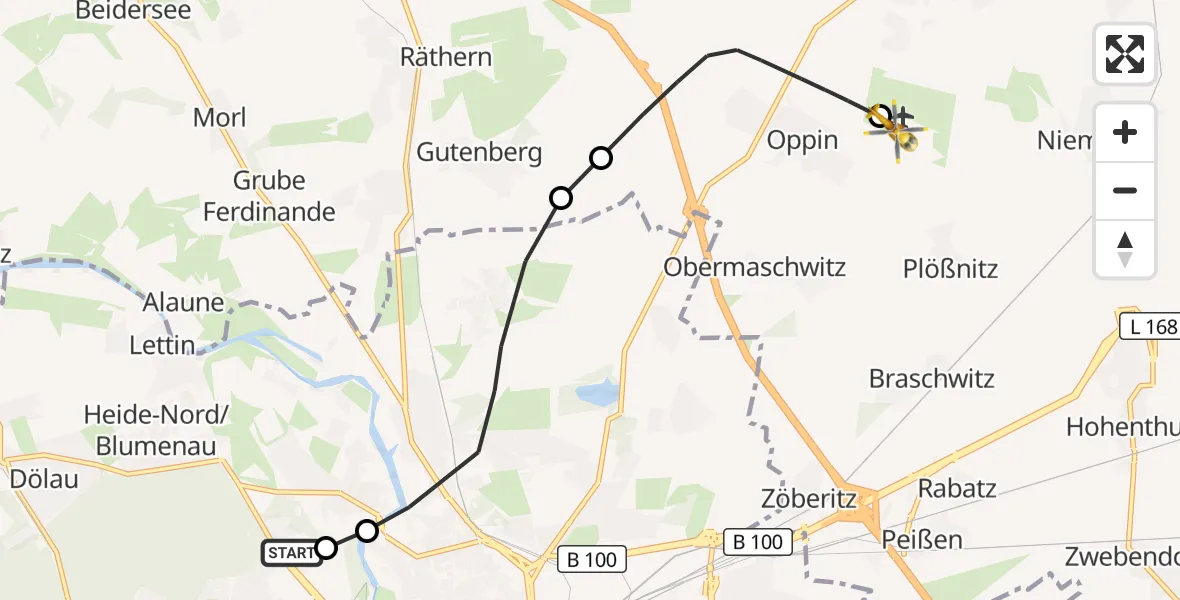 Flugroute Rettungshubschrauber Halle (Saale) University Hospital - Halle-Oppin Flugplatz, 27 September 2026, 15:00
