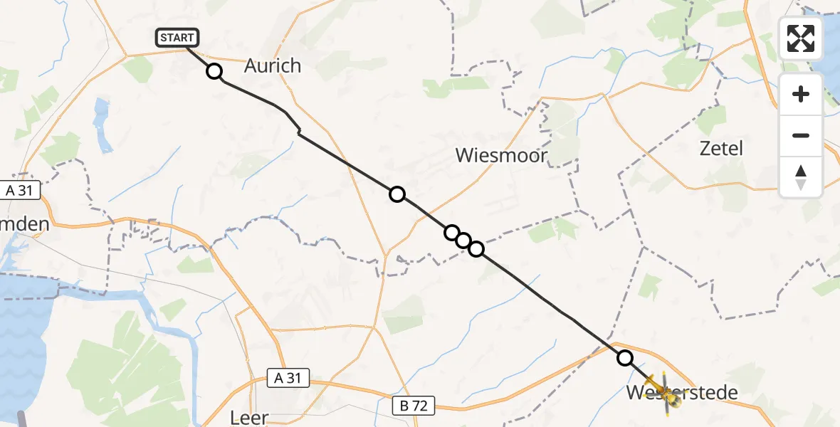 Flugroute Ambulanzhubschrauber Südbrookmerland - Westerstede, 27 September 2026, 15:04