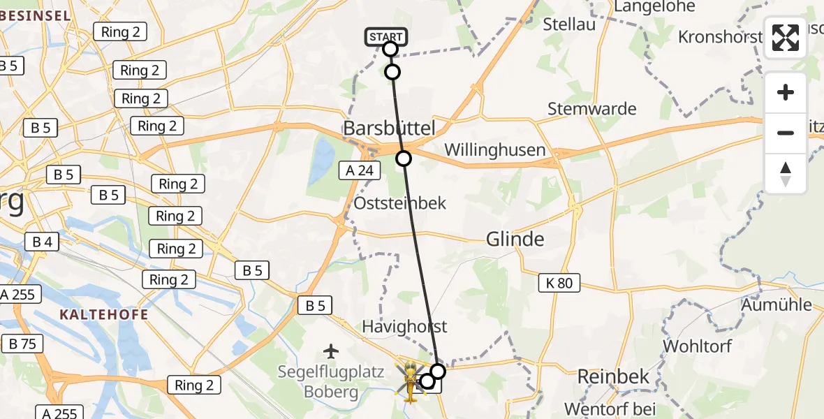 Flugroute Rettungshubschrauber Wilhelmstift Catholic Children's Hospital - Christoph Hansa ADAC Hubschrauberlandeplatz, 27 September 2026, 15:06