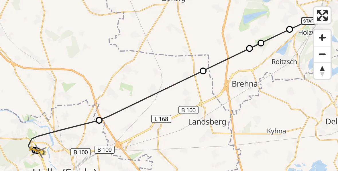 Flugroute Rettungshubschrauber Bitterfeld-Wolfen - Halle (Saale) University Hospital, 27 September 2026, 15:16