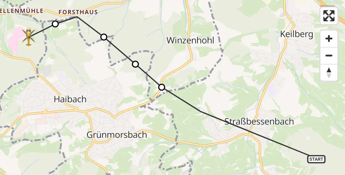 Flugroute Rettungshubschrauber Bessenbach - Aschaffenburg Hospital, 27 September 2026, 15:16