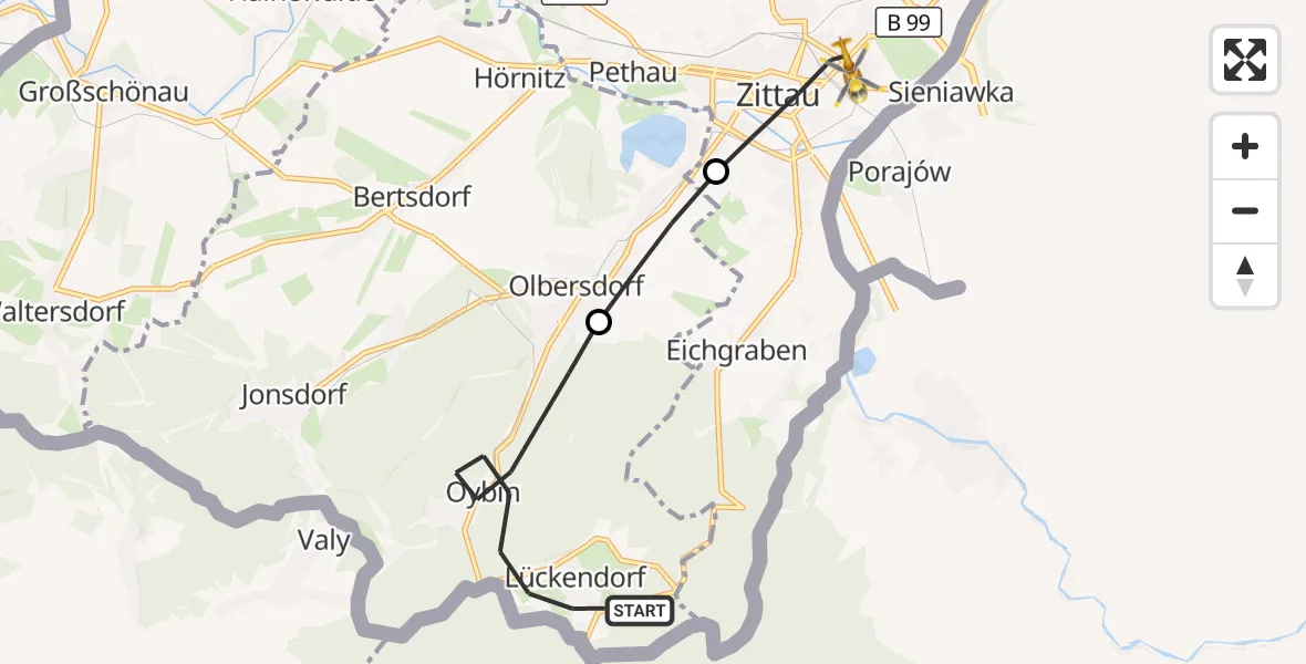 Flugroute Rettungshubschrauber Oybin - Zittau, 27 September 2026, 15:17
