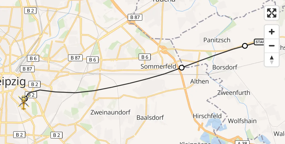 Flugroute Rettungshubschrauber Machern - Leipzig University Hospital Heliport 1, 27 September 2026, 15:20