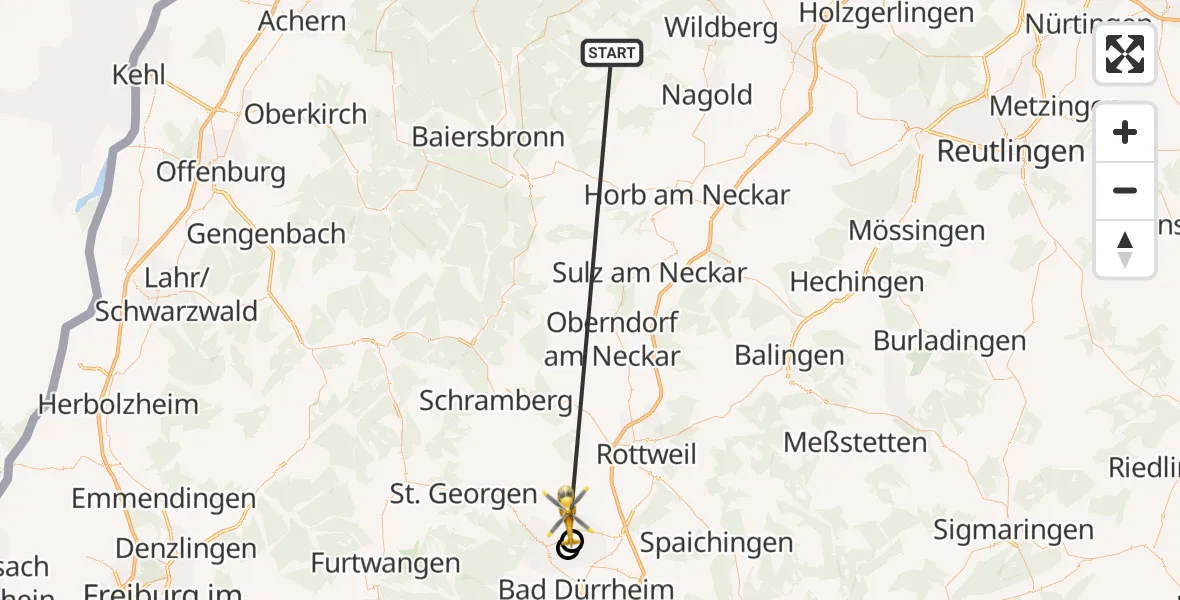Flugroute Ambulanzhubschrauber Altensteig - Villingen-Schwenningen, 27 September 2026, 15:20