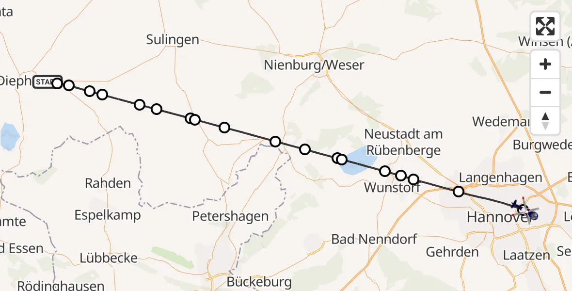 Flugroute Polizeihubschrauber Wetschen - Hannover Luftrettung Hubschrauberlandeplatz (Christoph 4), 27 September 2026, 15:21