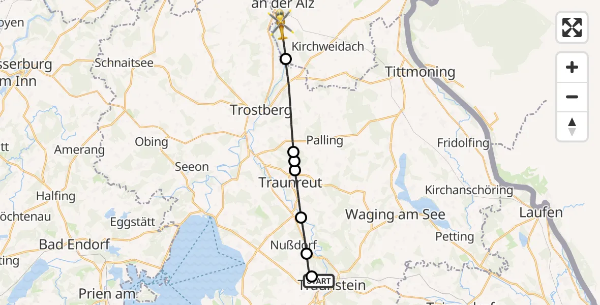 Flugroute Rettungshubschrauber Traunstein Hospital - Feichten a.d.Alz, 27 September 2026, 15:23