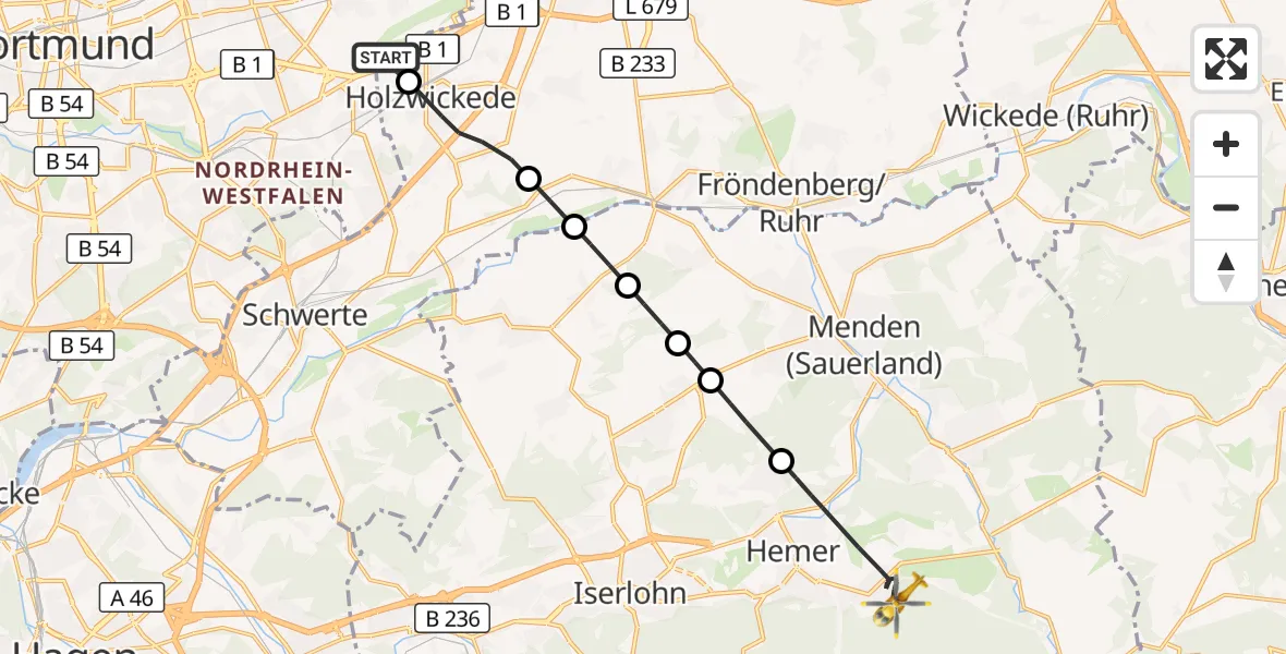 Flugroute Rettungshubschrauber Dortmund Flughafen - Hemer, 27 September 2026, 15:25