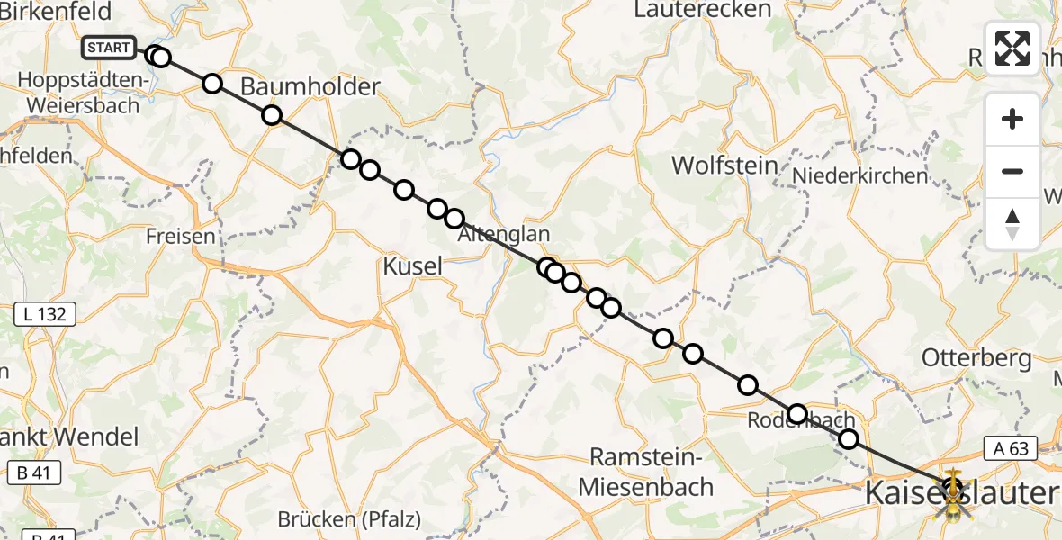 Flugroute Rettungshubschrauber Dienstweiler - Westpfalz Hospital Kaiserslautern, 27 September 2026, 15:25