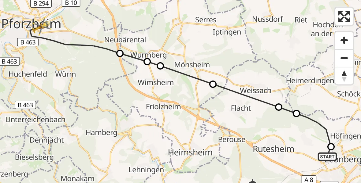 Flugroute Rettungshubschrauber Leonberg Hospital - Pforzheim, 27 September 2026, 15:27