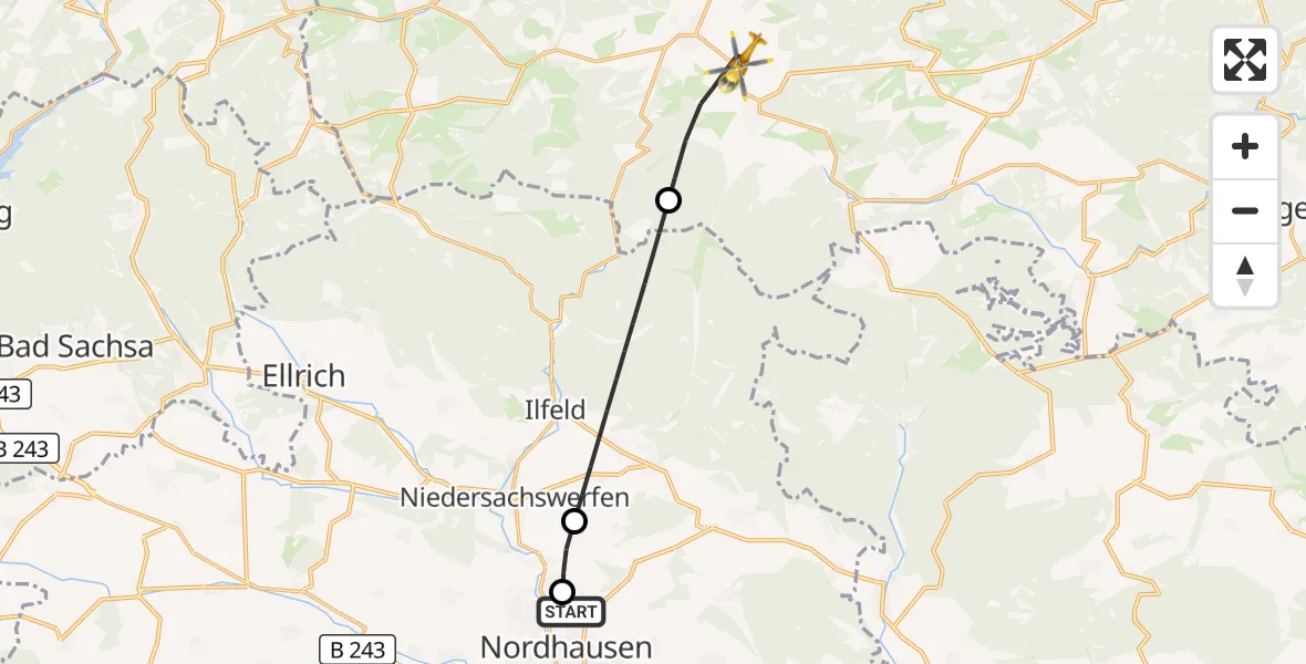 Flugroute Rettungshubschrauber Südharz Hospital Nordhausen - Oberharz am Brocken, 27 September 2026, 15:34