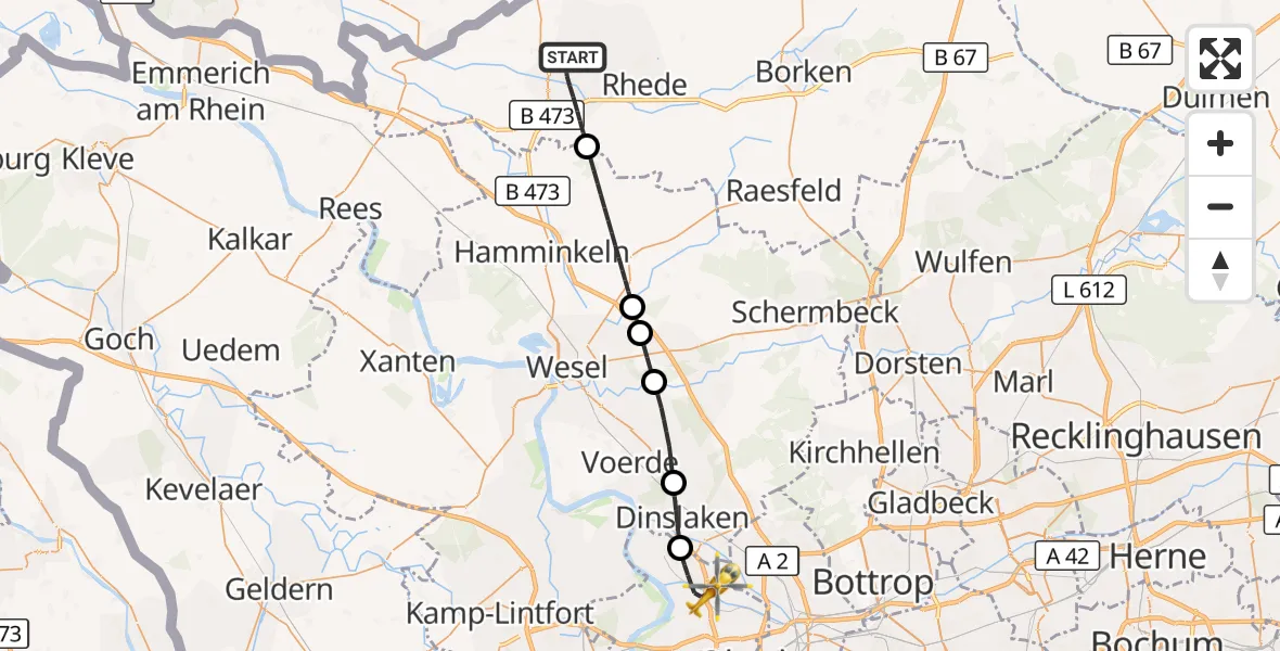 Flugroute Ambulanzhubschrauber Bocholt - Duisburg, 27 September 2026, 15:37