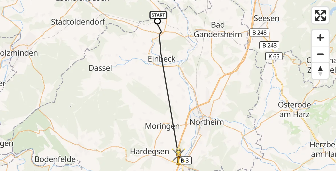 Flugroute Rettungshubschrauber Delligsen - Nörten-Hardenberg, 27 September 2026, 15:40