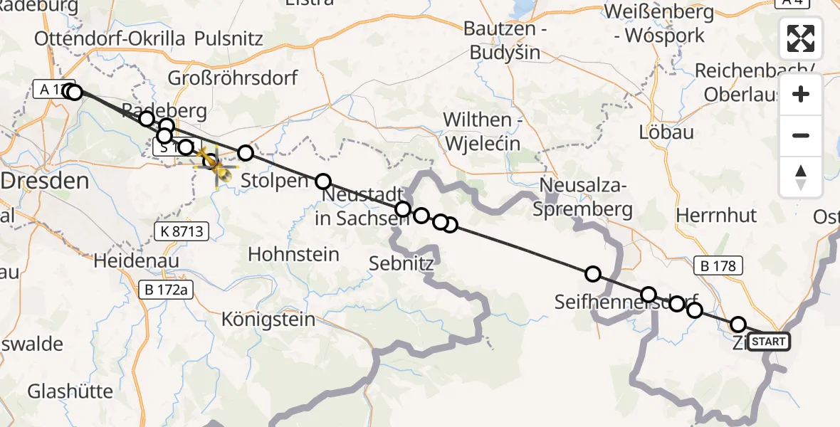 Flugroute Rettungshubschrauber Zittau - Dürrröhrsdorf-Dittersbach, 27 September 2026, 15:43