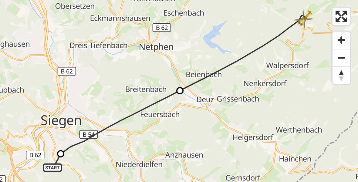 Flugroute Rettungshubschrauber Evangelisches Jung-Stilling Hospital - Netphen, 27 September 2026, 15:47