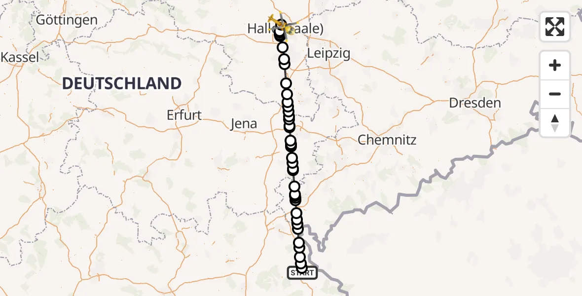 Flugroute Ambulanzhubschrauber Arzberg - Halle (Saale) University Hospital, 27 September 2026, 15:49