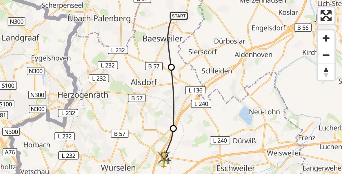 Flugroute Rettungshubschrauber Baesweiler - Aachen-Merzbrück Flughafen, 27 September 2026, 15:51