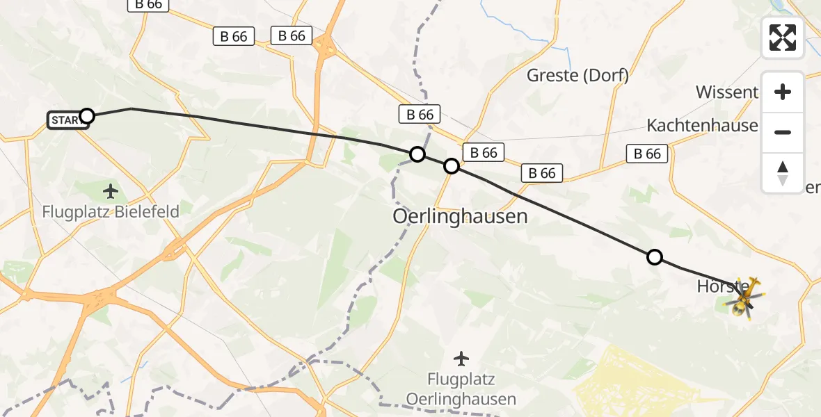 Flugroute Rettungshubschrauber Luftrettungszentrum Bielefeld - Lage, 27 September 2026, 15:54