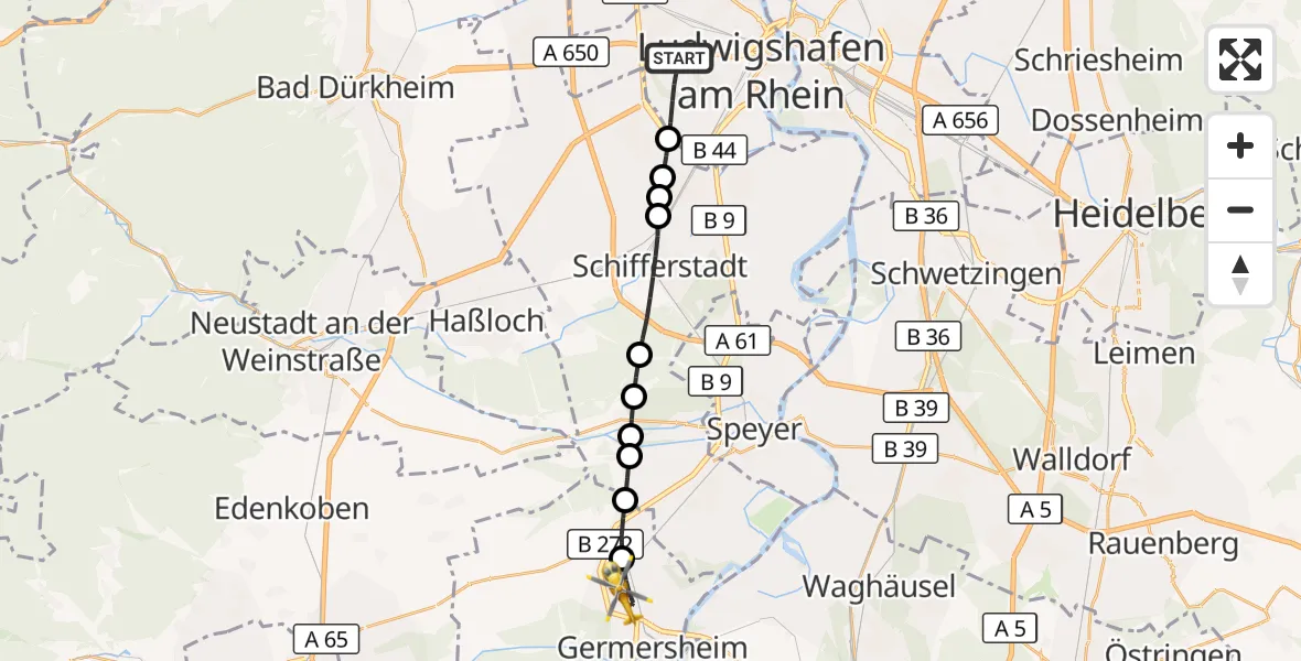 Flugroute Rettungshubschrauber Ludwigshafen am Rhein - Lingenfeld, 27 September 2026, 15:56