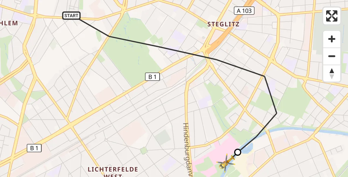Flugroute Rettungshubschrauber Berlin - Charité Clinic Benjamin Franklin Campus, 27 September 2026, 15:57