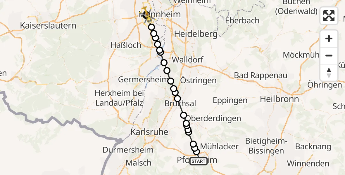 Flugroute Rettungshubschrauber Pforzheim - Ludwigshafen Accident Hospital, 27 September 2026, 16:01
