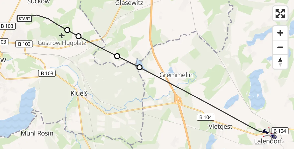 Flugroute Polizeihubschrauber Güstrow - Lalendorf, 27 September 2026, 16:05
