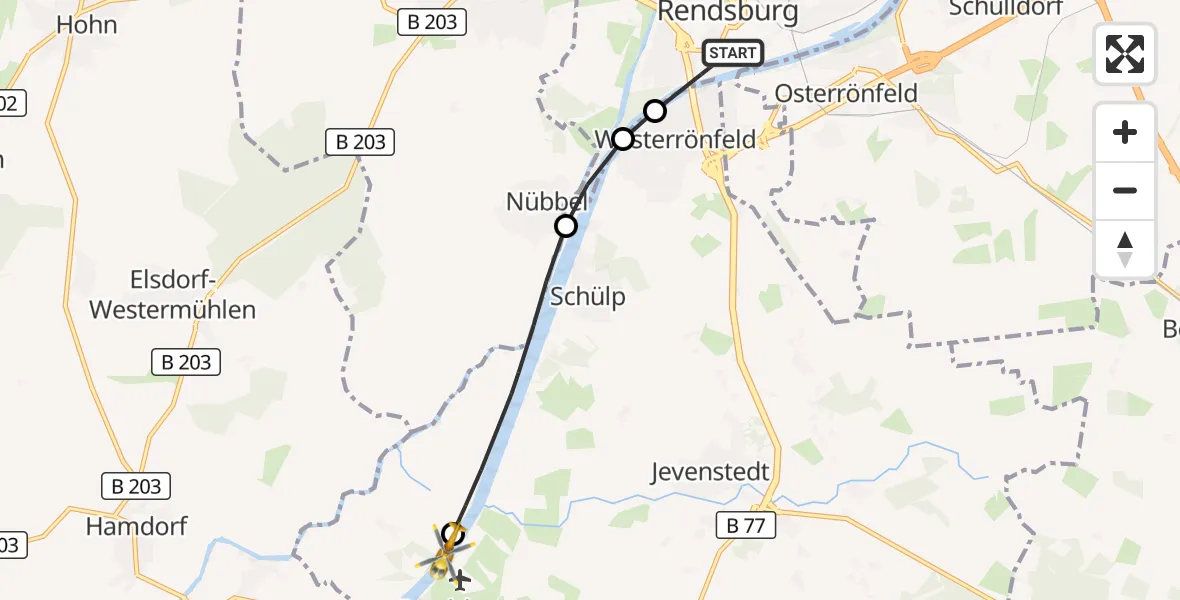 Flugroute Ambulanzhubschrauber Rendsburg - Rendsburg-Schachtholm Flugplatz, 27 September 2026, 16:06