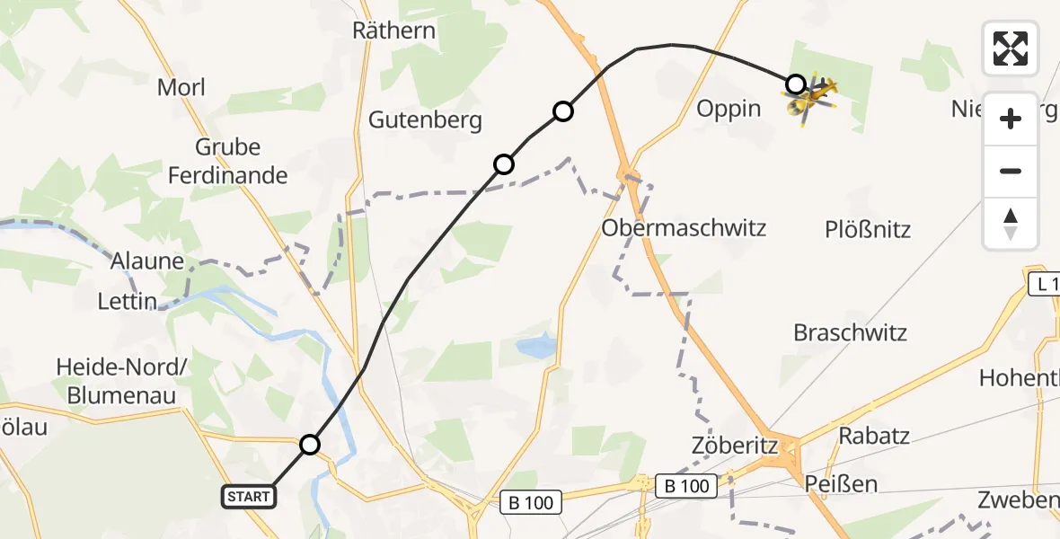 Flugroute Rettungshubschrauber Halle (Saale) University Hospital - Halle-Oppin Flugplatz, 27 September 2026, 16:08