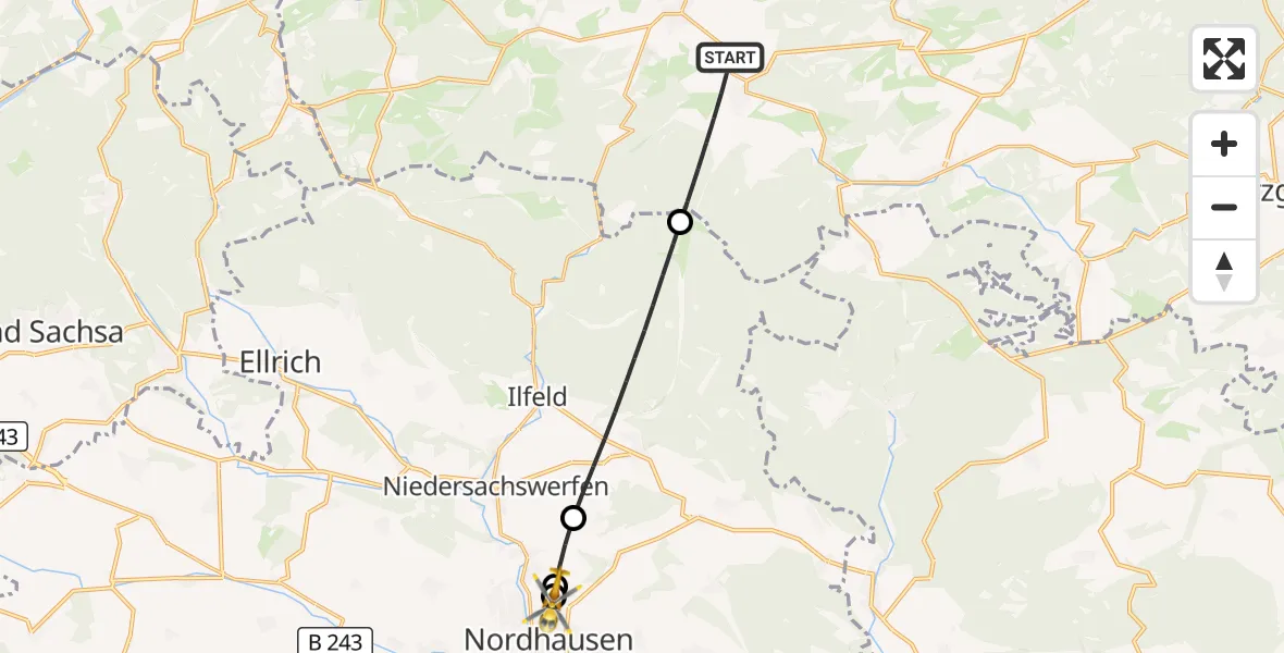 Flugroute Rettungshubschrauber Oberharz am Brocken - Südharz Hospital Nordhausen, 27 September 2026, 16:11