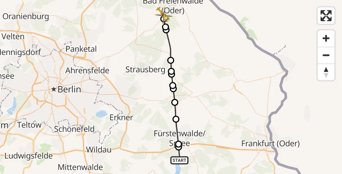 Flugroute Rettungshubschrauber Bad Saarow - Falkenberg, 27 September 2026, 16:14