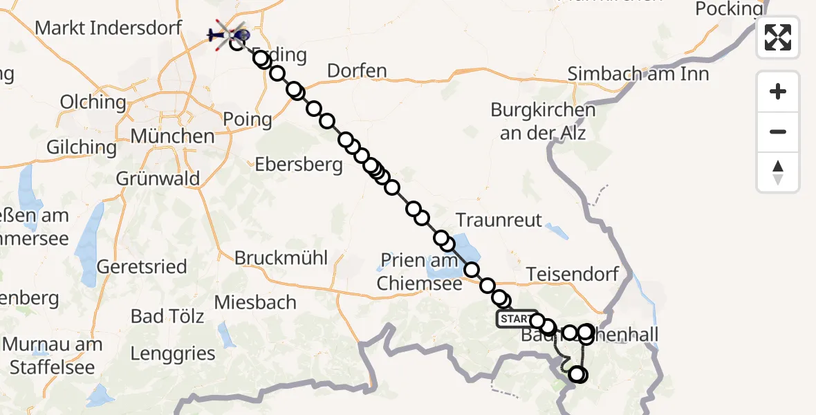 Flugroute Polizeihubschrauber Ruhpolding - München Flughafen, 27 September 2026, 16:17